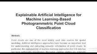 Explainable Artificial Intelligence for Machine Learning Based Photogrammetric Point Cloud Classific [upl. by Congdon]