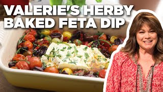 Valerie Bertinellis Herby Baked Feta Dip with Tomatoes Peppers and Olives  Food Network [upl. by Nikral]