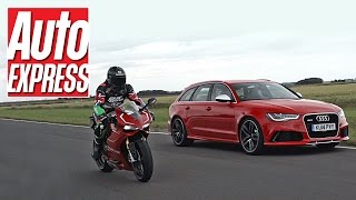 Audi RS6 vs Ducati 1199 Panigale R  car vs bike track battle [upl. by Esiom]