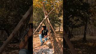 Bushcraft trick  simple fire for camping camping bushcraft survival asmr shorts fire tricks [upl. by Anialam]