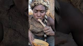 Hadza boy enjoying his favorite breakfast middle of nowhere ‼️😋food hadzabetribe africa [upl. by Bergin27]