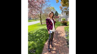 THRIFTING WITH MADISON SPRING FASHION BLACK amp PINK BLAZER DENIM JEANS BLACK LEATHER THIGH BOOTS 02 [upl. by Aecila289]