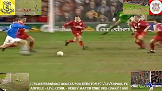 DUNCAN FERGUSON SCORES FOR EVERTON FC V LIVERPOOL FC – ANFIELD RD – 23RD FEBRUARY 1998 [upl. by Burkley]