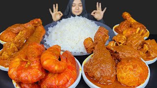 Spicy Mutton Curry Spicy Chicken Curry and Spicy Egg Curry Spicy Srimp Fish Curry ASMR Eating [upl. by Mackey869]