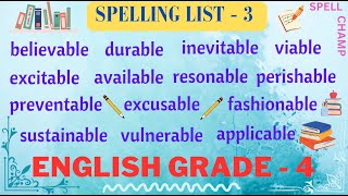 English Grade 4 Spelling List 3 [upl. by Angele]