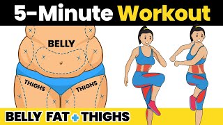 5 Minute BELLY FAT amp THIGHS Workout to Lose Weight at Home Fast  Standing Exercise for Flat Stomach [upl. by Orapma]