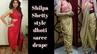 Shilpa Shetty style saree look wd shimmer sareedhoti style saree draping [upl. by Kcirreg303]