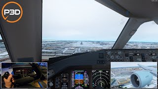 P3D V53  Full flight  Snowy Crosswind landing Montreal  EGLL  CYUL  PMDG 777  Honeycomb Alpha [upl. by Rumilly]