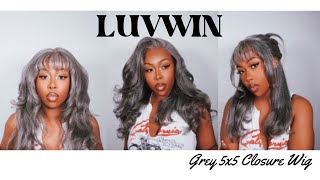 Glueless 5X5 Grey Closure Wig  Embrace Your Style  Retro Classic Vintage Grey Wig Install [upl. by Aiuqes650]