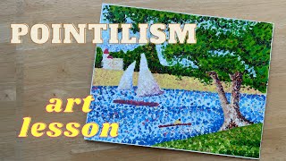 Pointillism Painting Tutorial  Step by step  Seurat Art Lesson [upl. by Anom121]