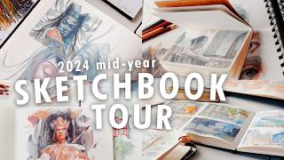 all my sketchbooks in 2024 ✦ midyear sketchbook tour art goals amp finding my art style [upl. by Novad]