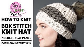 How to Knit a Box Stitch Knit Hat with Pompom  Great for team colors too CC [upl. by Lupita]