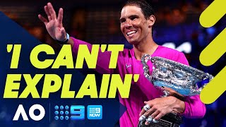 Rafael Nadal overwhelmed with emotion after 21st Grand Slam victory  Australian Open 2022 [upl. by Darej]