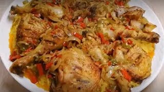 CUISSE DE POULET AU RIZ JAUNE FACILE CUISINE RAPIDE [upl. by Dnomsad439]