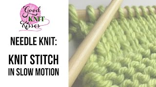 Knit stitch in slow motion  needles Closed Captions CC [upl. by Nyhagen149]