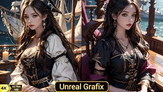 2K60FPS Realistic Pirate Girl Lookbook  Very cool amp Beautiful UnrealGrafix [upl. by Sholem38]