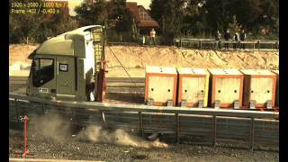 Crash test Iveco Stralis vs Stahlschutzplanke DIN EN 13172 TB 81 [upl. by Fawne211]