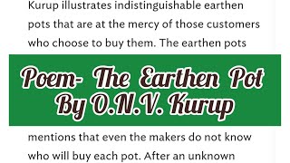 Earthen pot poemSummary of poem Earthen potSummary of poem earthen pot by ONV KurupRaj uni [upl. by Aihsia]