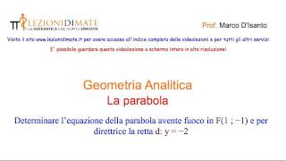 Esercizio determinare lequazione della parabola con fuoco in F1  −1 per direttrice y  −2 [upl. by Ellened799]