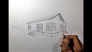 ARCHITECTURAL │How To Draw a Simple House in 2 Point Perspective 18 [upl. by Auburta]