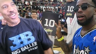 MEETING LAVAR BALL DUNKS OVER 3 PEOPLE JUDGING THE BALLISLIFE DUNK CONTEST [upl. by Errot458]