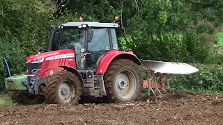 Ploughing amp Drilling Wheat with Massey Ferguson 6715S amp Deutz Fahr Agrotron [upl. by Terrijo534]