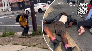 Shocking video shows zombielike addicts at ‘ground zero’ of Philadelphia’s ‘tranq’ epidemic [upl. by Aiekan]