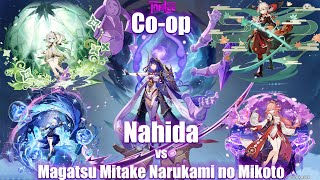 Random coop Nahida Kazuha Yae Miko Furina vs Magatsu Mitake Narukami no Mikoto [upl. by Ellimac514]