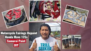 How to repaint motorcycle fairings  Honda Wave 125s  Samurai Paint  DIY painting [upl. by Wojcik149]