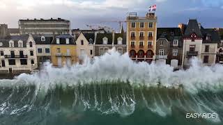 Grande marée mars 2023 Drone SaintMalo France Giant wave [upl. by Huttan]