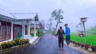 HEAVY RAIN IN A PEACEFUL HILLY VILLAGE LIFE  RAIN SOUNDS AND THUNDER FOR SLEEPING [upl. by Acyssej]