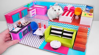 DIY Miniature Cardboard House for HAMSTER 1 bathroom kitchen bedroom living room [upl. by Fernyak]