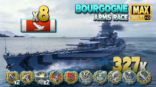 Battleship Bourgogne 8 ships destroyed on map Warriors Path  World of Warships [upl. by Anoi]