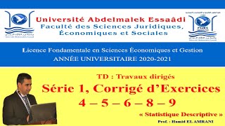 Statistique Descriptive S1 TD  Série1 Corrigé dExercices 45689 Statistique Descriptive [upl. by Howarth]