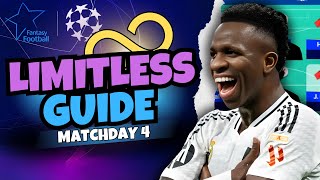 UCL Fantasy MATCHDAY 4 LIMITLESS GUIDE amp DRAFT ♾️ Champions League Fantasy 2425 [upl. by Yeldahc394]