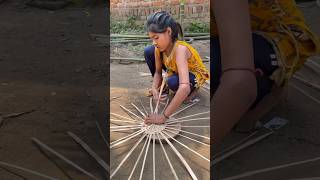 Hardworking Girl Making Bamboo Basket in Village shorts [upl. by Putscher247]