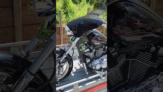 How to tie down a motorcycle on a motorcycle trailer Yamaha Raider properly tied down onto trailer [upl. by Cown872]