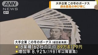 大手企業の冬のボーナス 平均89万4179円 過去最高の伸び率に2022年12月22日 [upl. by Casie]