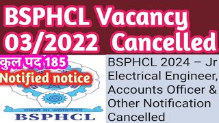 BSPHCL VACANCY Notification 032022 CANCELLED bsphcl vacancy Cancelled bihar power gride vacency [upl. by Bikales]