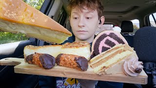 ASMR German Bakery Desserts Cheesecake Marzipan Cake Roll Almond Pastry Car Mukbang [upl. by Nuhsyar991]