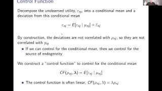 Week 13 Dynamics and Endogeneity  Video 6 Control Function Model [upl. by Gratt]