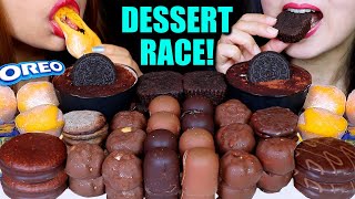 ASMR LEFTOVER DESSERT RACE MINI CHOCOLATE MARSHMALLOW BROWNIES MOCHI ICE CREAM CREAM PUFFS 먹방 [upl. by Eznyl]