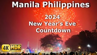 Manila New Year 2024  4K HDR  Fireworks Display amp Walking Tour  Luneta Park Philippines [upl. by Noirret288]