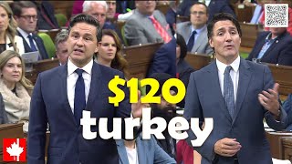 TURKEY TALK Poilievre GRILLS Trudeau on expensive Thanksgiving dinner and rising living costs [upl. by Uria234]