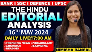 Editorial Analysis  16th May 2024  Vocab Grammar Reading Skimming  Nimisha Bansal [upl. by Deloria]