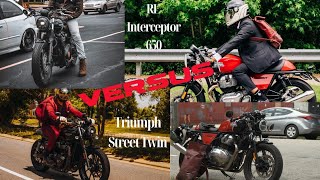 Comparing my Modified Triumph Street Twin vs Modified Royal Enfield Interceptor 650 [upl. by Hsac753]