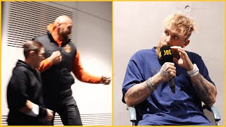 Jake Paul STUNNED when Tyson Fury gatecrashes interview 😬 [upl. by Law191]