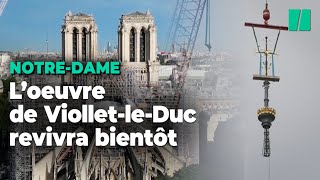 La flèche de NotreDame de Paris a retrouvé sa croix il ne manque que le coq [upl. by Adehsar551]