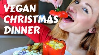 VEGAN CHRISTMAS DINNER STUFFED BELL PEPPER COLE SLAW CRANBERRY EGGNOG RECIPE [upl. by Aivart]