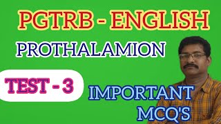 PGTRB ENGLISH PROTHALAMION  IMPORTANT MCQS TEST  3 prothalamion pgtrbenglish  testbatch [upl. by Warrick]